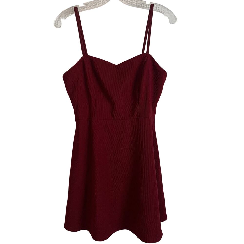 Forever 21 Womens Sz Large Burgundy Maroon Spaghetti Strap Fit Flare Dress Red